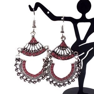 Silver Tone Middle Eastern Inspired Articulated Drop Earrings